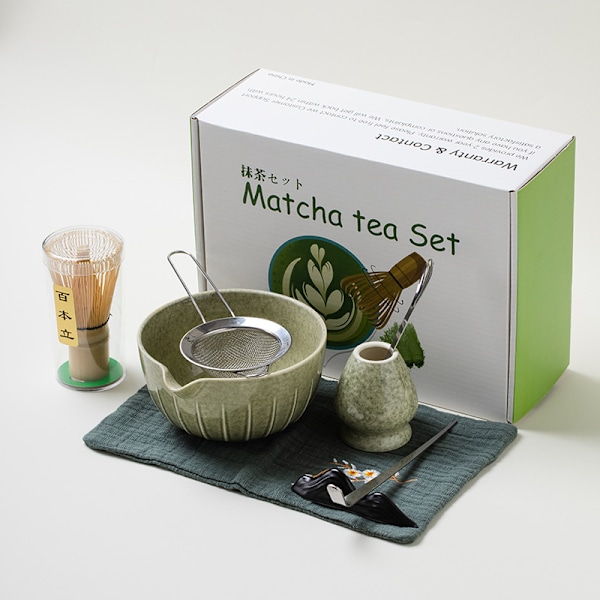Matcha Whisk Sæt: Præget Matcha Farve 8-delt Rustfrit Stål