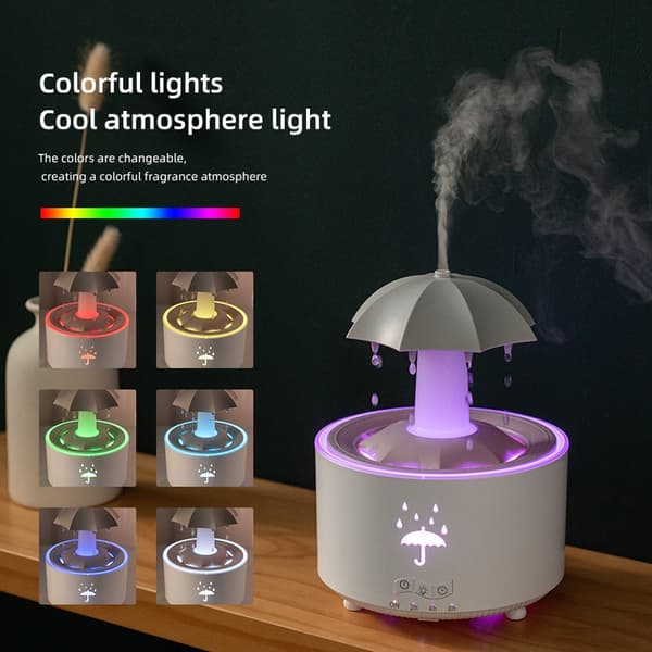 Rotationsvanddråbe Aroma Diffuser EU-stik - Ultralyd Luftfugter med Æterisk Olie Diffuser og 7-Farvet LED-lys Black Black
