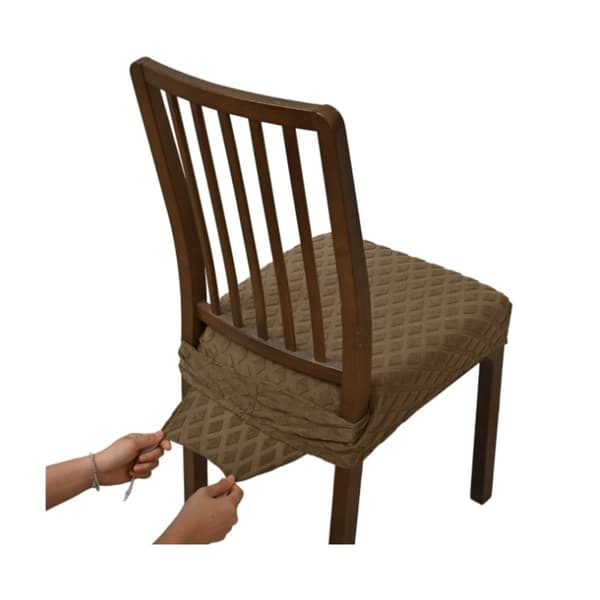 Stolsöverdrag 4-pack — jacquardmönster, dubbel elastisk passform för pallar och köksstolar, anti-glid polyester med tunga- och spänne för säkert fäste Brown