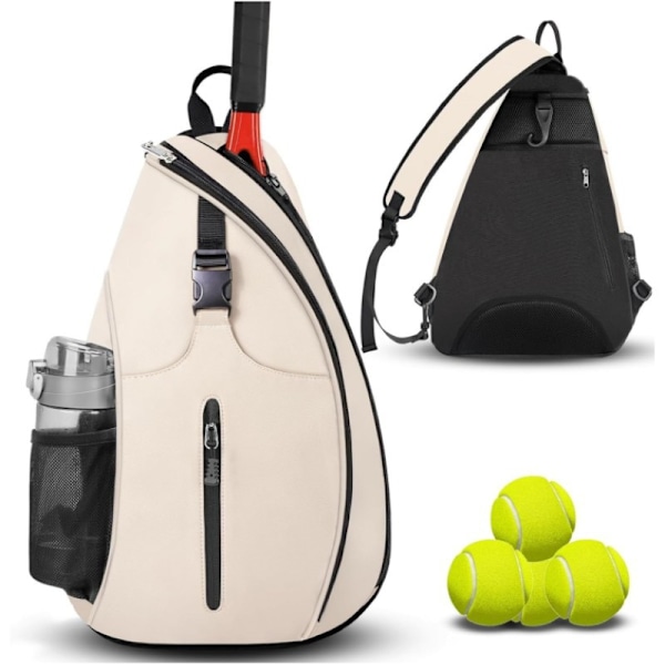 Vattentät Badmintonracketväska, Crossbody Tennisväska med En Axelrem Beige