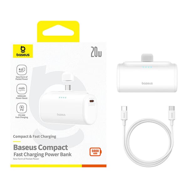 Powerbank Baseus Compact 5000mAh, 20W, USB-C (kaksi kertaa)