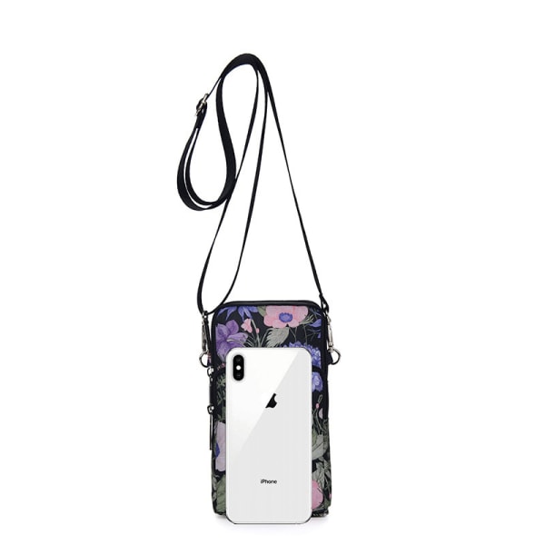 Multifunktionell väska för stor skärmtelefon och tillbehör med justerbar rem Blommor blommande mönster