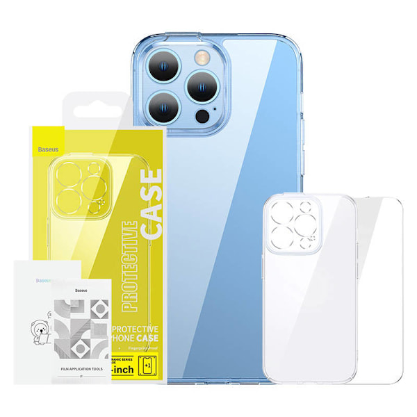 Baseus SuperCeramic läpinäkyvä lasikotelo ja karkaistu lasisetti iPhone 14 Plus -puhelimelle