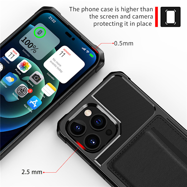 Elegant Sort iPhone 14 Cover med Kortholder iPhone 14 Pro Max