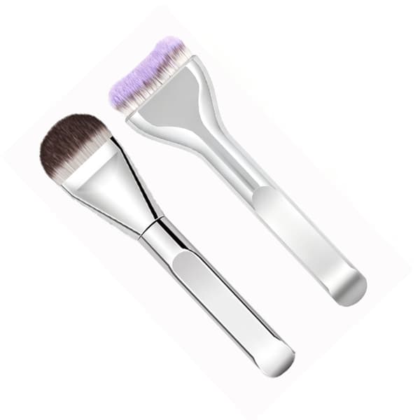 Tongue-Shaped Ultra-Thin Flat Foundation Brush - 2 Pack, Soft Synthetic Bristles, Wide Paddle Head for Seamless Coverage Silver Silver