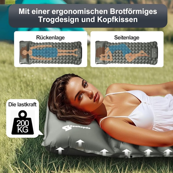 Uppblåsbart Liggunderlag för Camping och Vandring Grå