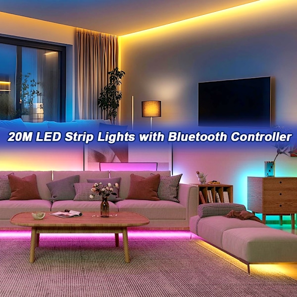 20M LED Strip-lys med Bluetooth-controller, 24V 5050 RGB LED-lys