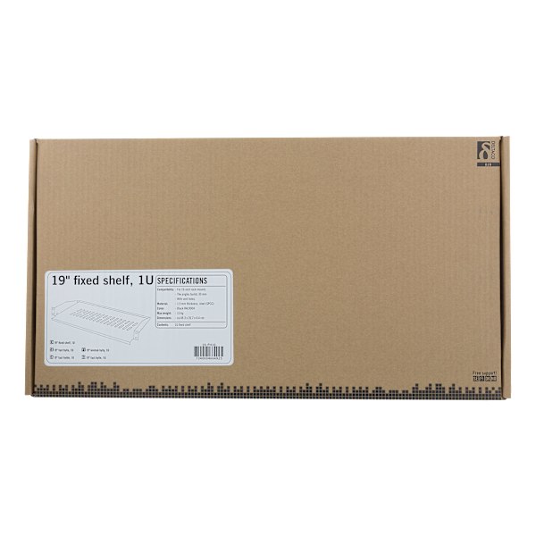 19" fixed shelf, 1U, SPCC, vent holes, black