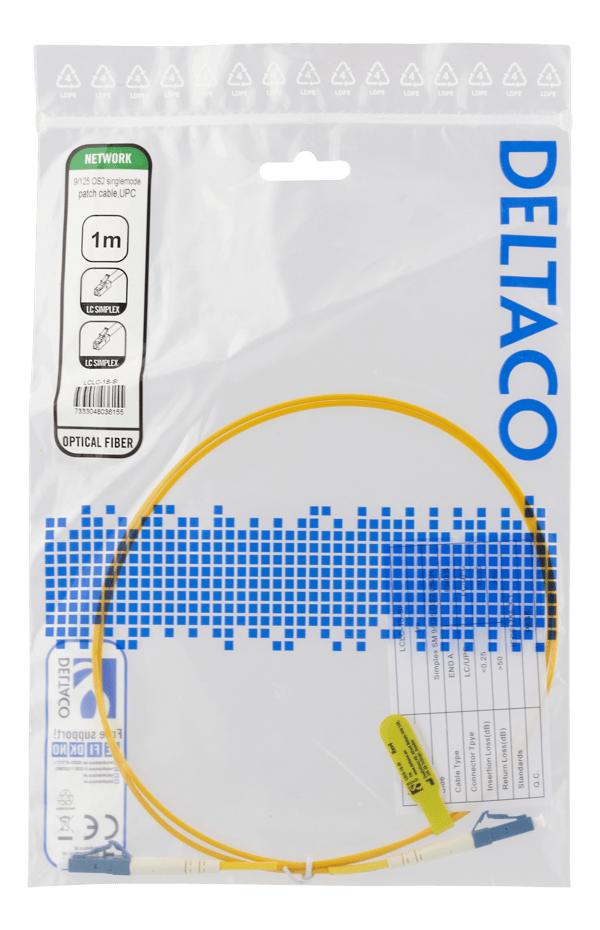 OS2 Fiber cable, LC – LC, simplex, singlemode, UPC, 1m
