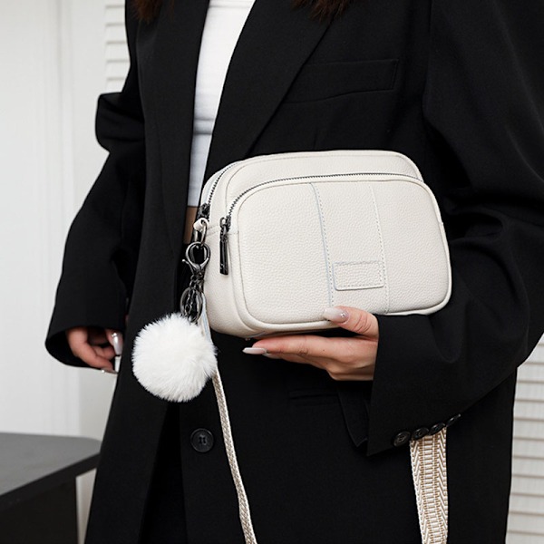 Vit Crossbody-väska, axelväska i läder för kvinnor