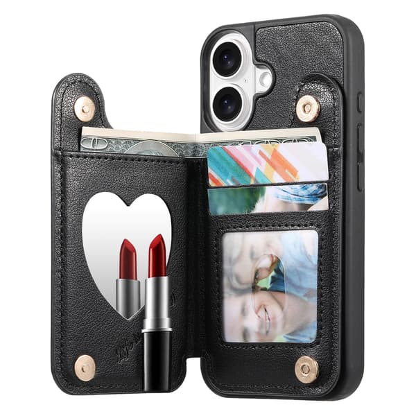 Chic Plånboksfodral Kompatibelt med iPhone 17 - Kortfack, Spegel, Ställfunktion Black Black
