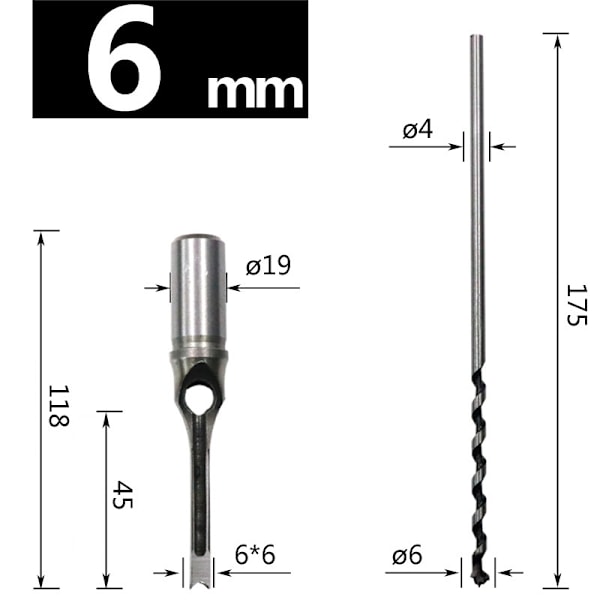 Träborr- Fyrkantig Borr för Exakta Hål 6 mm