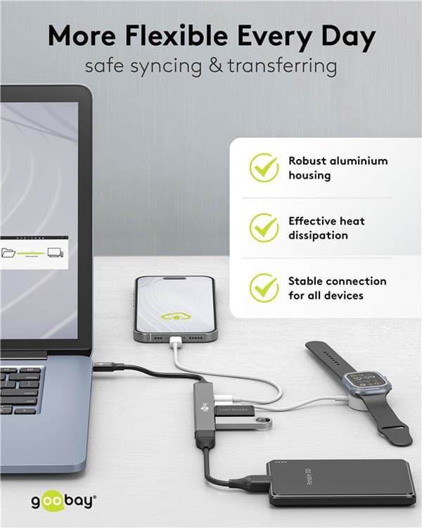 Ohut 5-porttinen USB-keskitin, USB-C™–USB-C™/USB-A, 5 Gbit/s