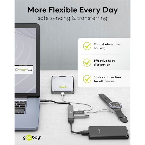 Slim 5-ports USB-hub, USB-C™ til USB-C™/USB-A, 5 Gbit/s