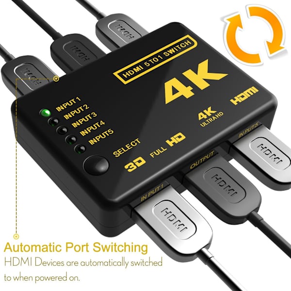 INF HDMI-kytkin 5x1 - 4K / 3D kaukosäätimellä