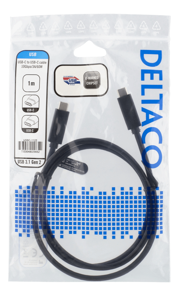 USB-C cable, 1m, USB 3.1 Gen 2, 10 Gbps, 60W, black