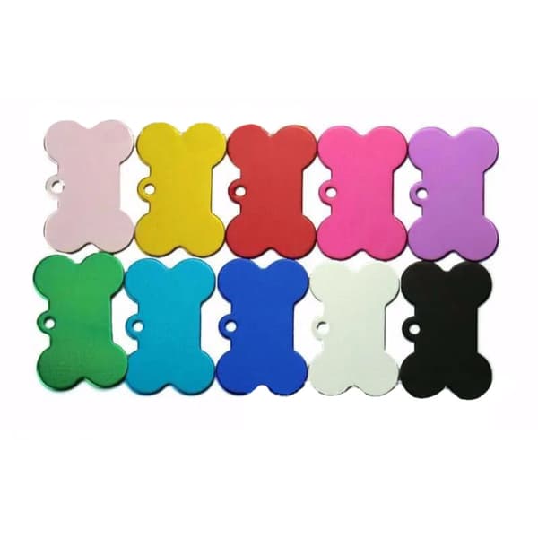 Aluminium hundetegn lasergravérbart til halsbånd og nøglering - 10 stk multicolor knogleformet 3.8cm x 2.5cm til ID og DIY-tilpasning