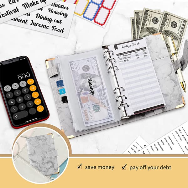 Marmor A6 Budgetpärm med kontantkuvert, Expense Tracker Notebook Black Black