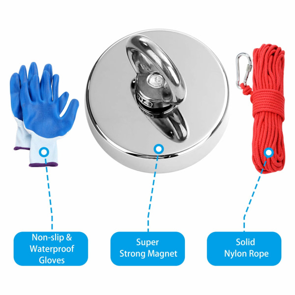 Neodymmagnet/fiskemagnet 200 kg med rep och handskar