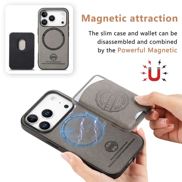 Gråt PU Læder Magnetisk Kortholder Etui Kompatibelt med iPhone 17 Pro Max