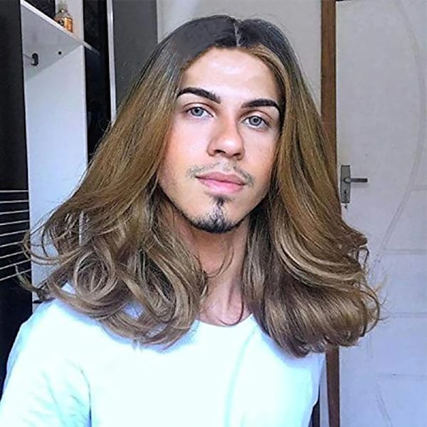 Syntetisk Cosplayperuk för Herr - Axelkort Rak Brun Peruk