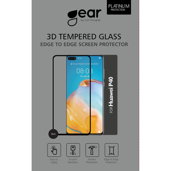 GEAR Härdat Glas 3D Full Cover Black Huawei P40