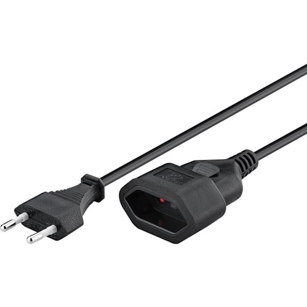 Förlängningskabel Europlug, 2 m, svart