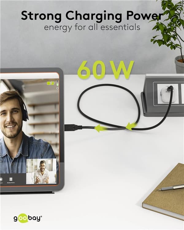 USB-C™-kabel, 1 m, sort
