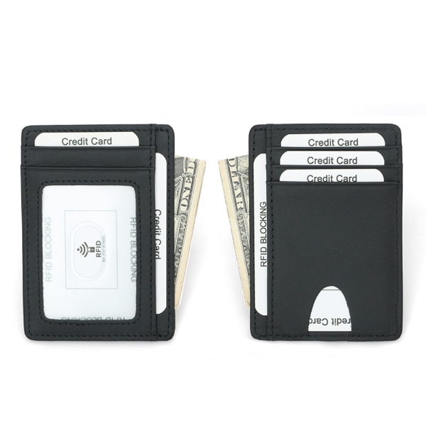 Kreditkortsfodral med RFID-skydd i äkta läder Svart Svart