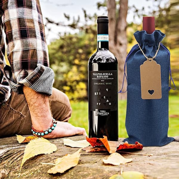 24-pack Vinsäckar i säckväv med dragsko - Återanvändbara presentpåsar för vinflaskor, rustika vinpresentpåsar för fester och bröllop Blue Blue