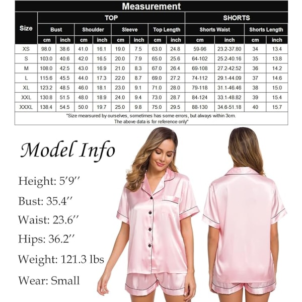 Button Down Short Pyjamas Set för kvinnor 2-delade toppar och shorts Rosa 3XL