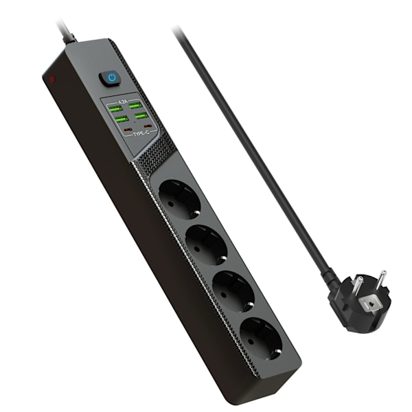 EU 4AC Power Strip 6 USB-portilla - BKL-03 Musta