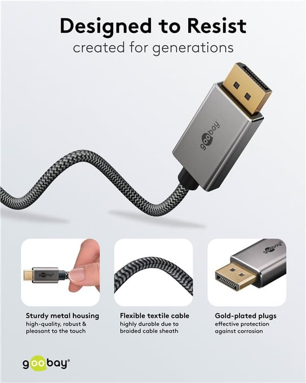 USB-C™-til-DisplayPort™-kabel, 1 m, sort;sølv