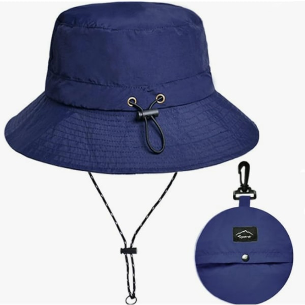 Foldbar Bred Bucket Hat Solhatte Mørkeblå