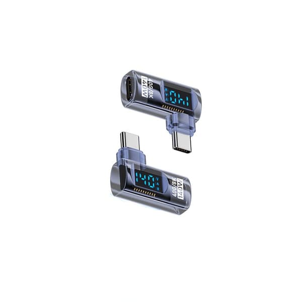 140W USB-C Hun til USB-C Han Adapter med Digital Display - Transparent Blå (2 stk)