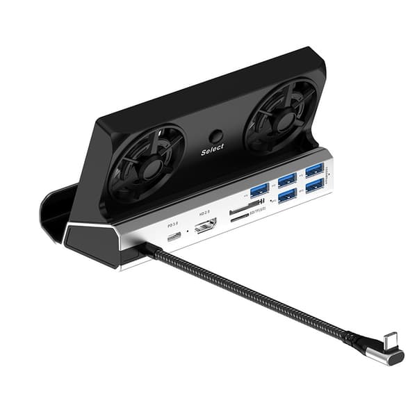 10-i-1 USB-C Dockingstation med Dobbelt Ventilator Køling, kompatibel med Steam Deck
