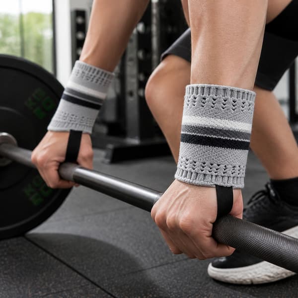 Handledsomslag i nylon för tyngdlyftning med tumögla och justerbar kompression Grey Grey