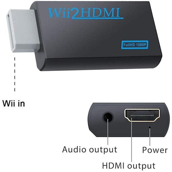 Nintendo Wii til HDMI-adapter - fuld HD 1080p Sort