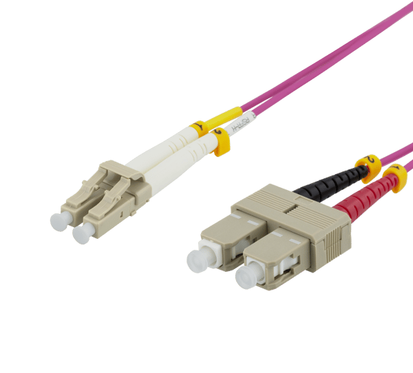 OM4 Fiber cable, LC-SC Duplex, 50/125, 1m, pink