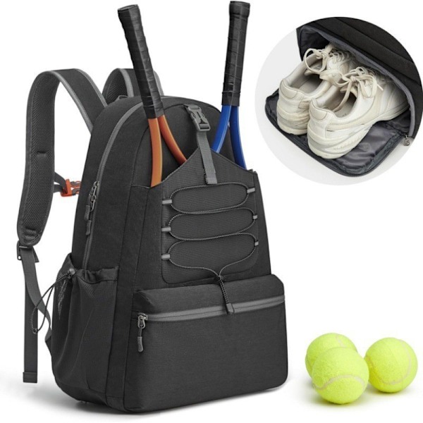 Tilava tennislaukku kenkälokerolla Musta
