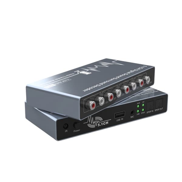 Digital lyddekoder med optisk, coaxial, USB og 5.1-kanals analog lydudgang til hjemmebiograf og lydudstyr
