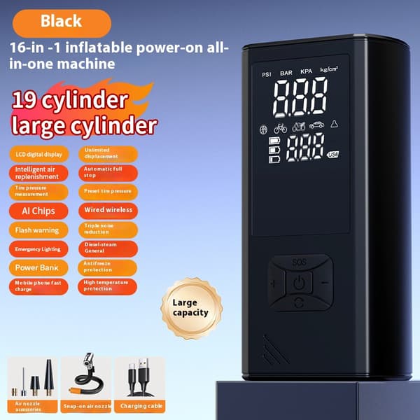 16-i-1 Bil Jump Starter Portabel Luftkompressor Nödkraftförsörjning Black Black