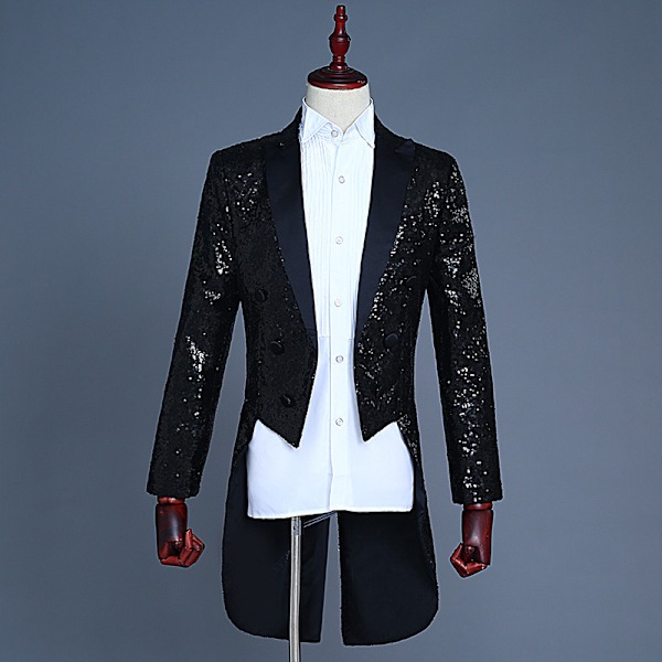 Herre Pailletter Smokingjakke, Scene Performance Blazer Sort L