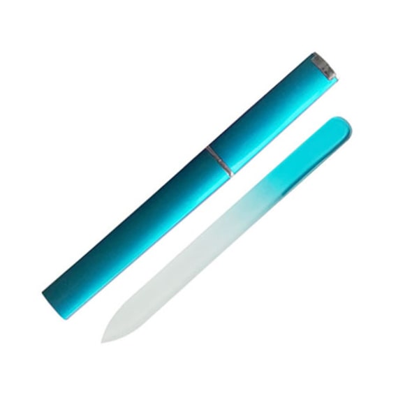 Medium bärbar nagelpoleringsverktyg glas nagelfil med fodral Blå Blå