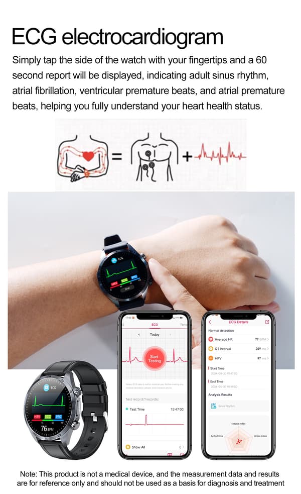 Smartwatch med avancerad hälsoövervakning Black Black