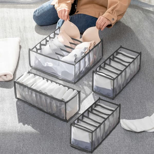 Vikbar Klädlåda Organizer för Underkläder BH Strumpor 4-Pack Gray Gray