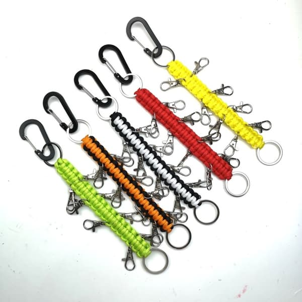 Flettet paracord-nøglerem - sikker ophængsrem til rygsæk og cheerleading, multi-loop nylon, kompakt 17cm x 2cm