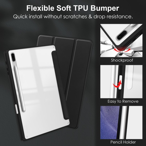 Tri-Fold Stand Tablet Case (Pen Slot) til Samsung Galaxy Tab Sor Sort