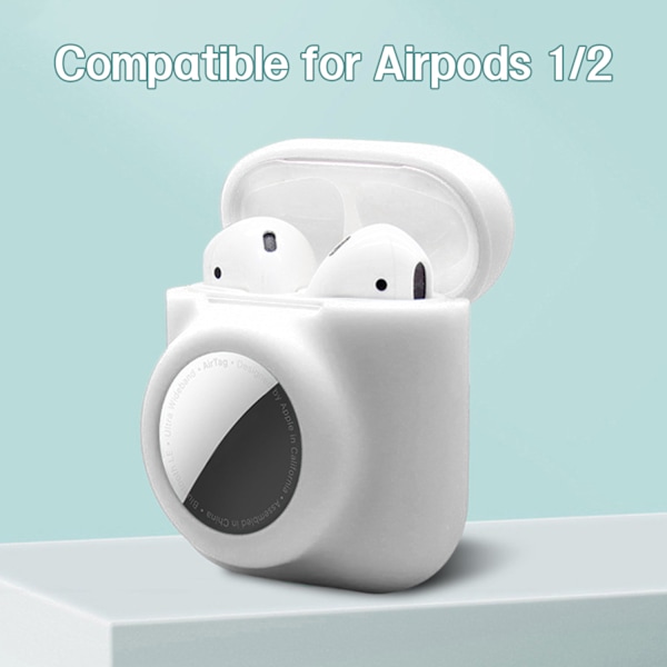 2 i 1 silikone Airtag-etui kompatible med Airpods 1/2 Hvid