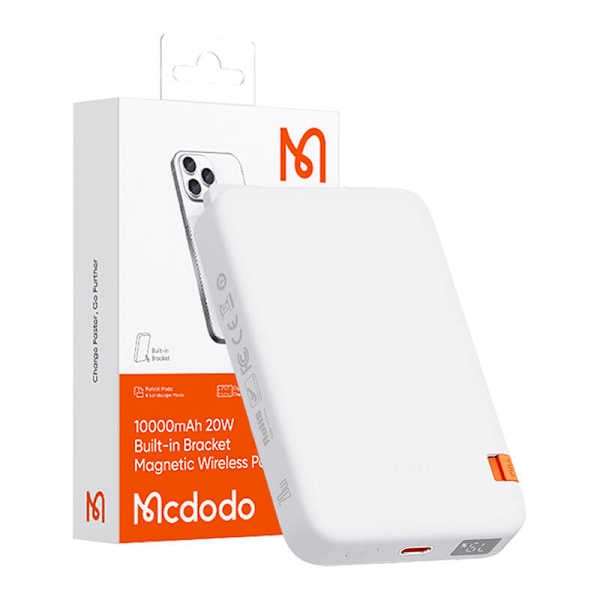 Mcdodo MC-5100 Magnetic Power Bank med stativ 10000mAh, 20W (vit)